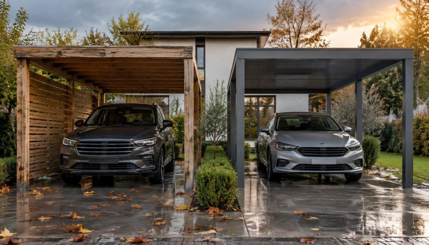 carport en bois ou en aluminium : comparez leur durée de vie, leur résistance aux intempéries et leur entretien pour choisir le plus durable.