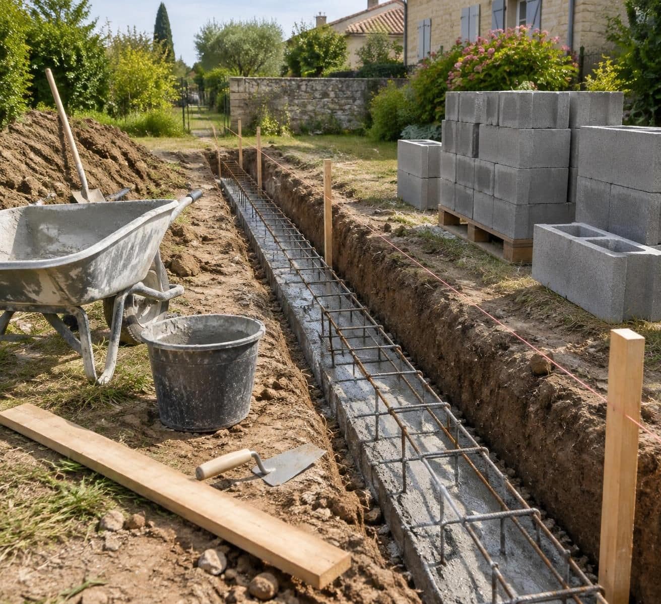 d&eacute;couvrez les &eacute;tapes pour construire un muret de jardin en parpaings : pr&eacute;paration du terrain, fondations, pose des blocs et finitions.